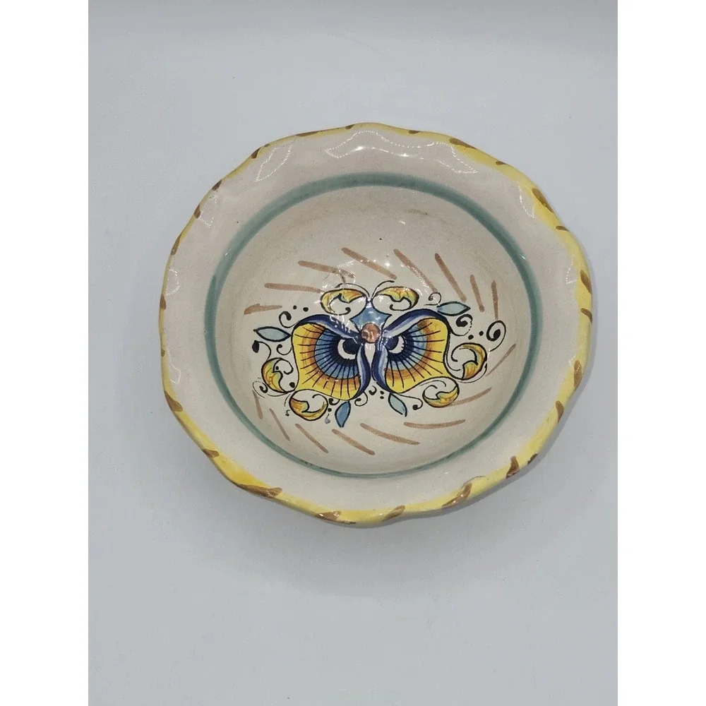 Meridiana Ceramiche Italian Hand Painted Floral Scalloped Serving Bowl Italy